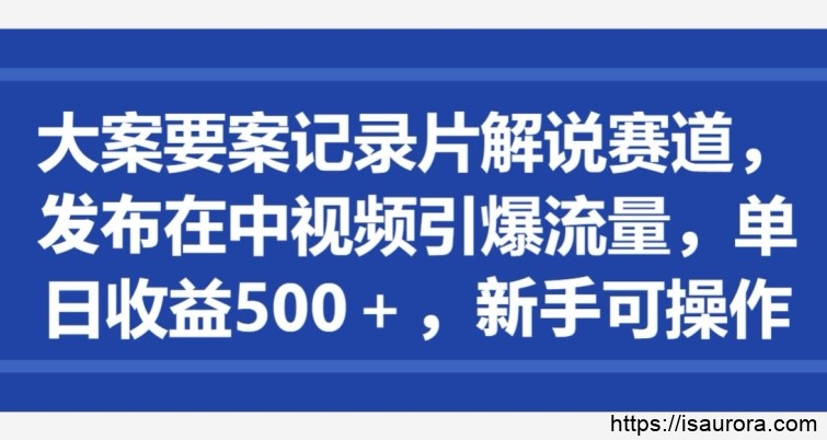 大案要案纪录片解说赛道，发布在中视频引爆流量，单日收益500+，新手可操作